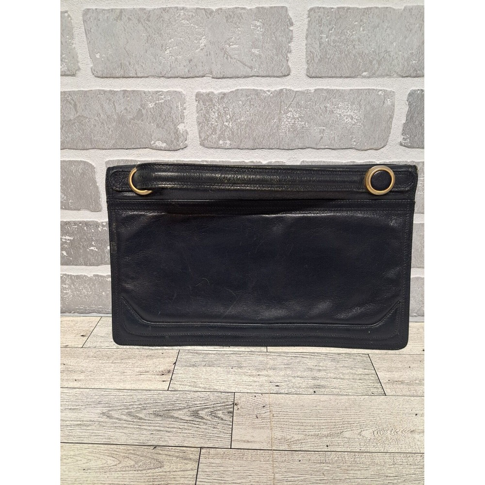 DOCAR Vintage 80s Black‎ Leather Womens  clutch  BAG Classic Old Money